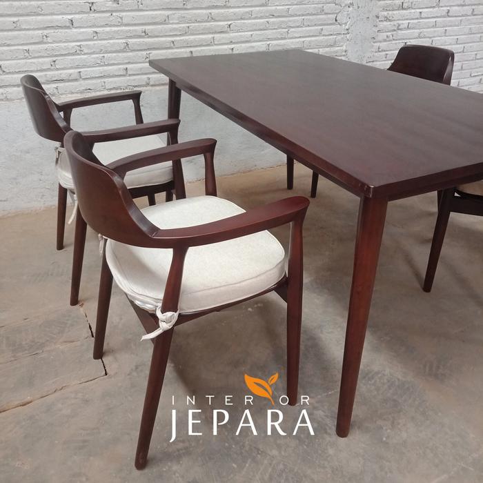 Meja Makan Minimalis Kayu Jati 4 Kursi Modern Scandinavian