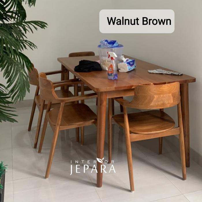 Meja Makan Minimalis Kayu Jati 4 Kursi Modern Scandinavian