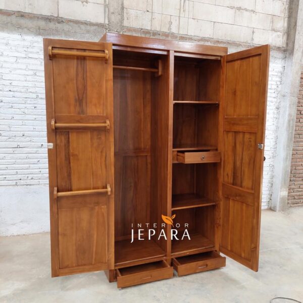 Lemari Pakaian 2 Pintu Mininalis Ukiran Motif Kayu Jati