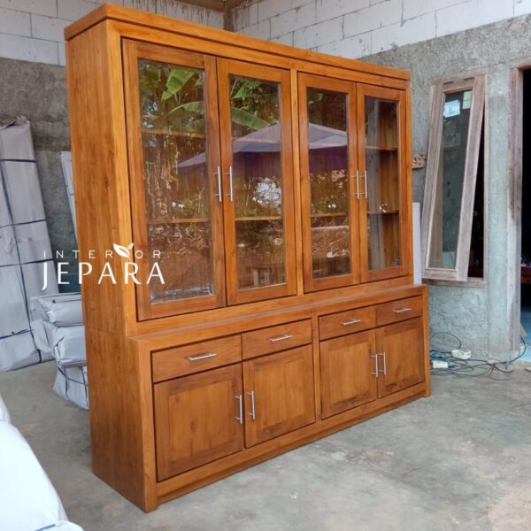 Rak Buku Minimalis 4 Pintu Kayu Jati