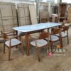 Meja Makan Kayu Jati Minimalis Top Marmer 6 Kursi Modern