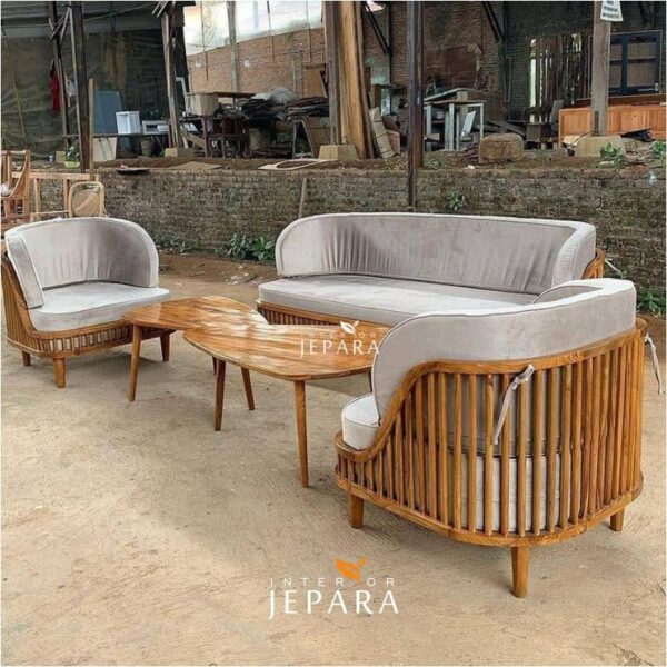 Sofa Kursi Tamu Kayu Jati Retro Style Salur - Royal Foam - Image 4