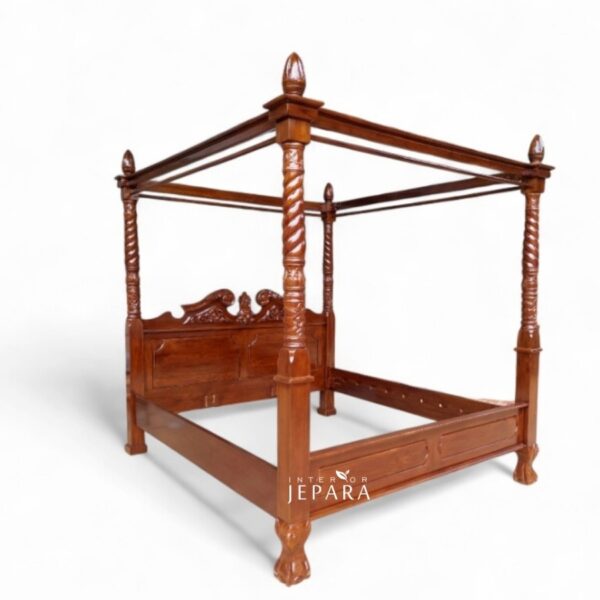 Tempat Tidur Kanopi + Laci-Laci Klasik Ukiran Kayu Jati