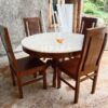 Meja Makan Bundar Kayu Jati Top Marmer Minimalis