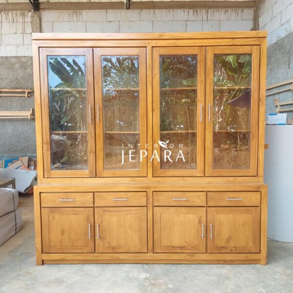 Rak Buku Minimalis 4 Pintu Kayu Jati
