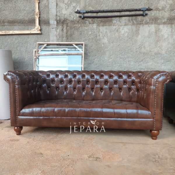 Sofa Chesterfield Luxury Classic Cherry 3 Seater Kayu Jati - Image 2