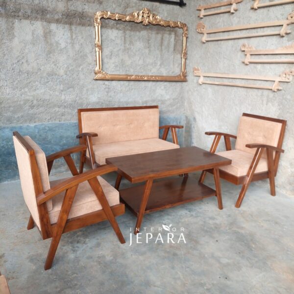 Sofa Tamu Portugis seater 211 dan 1 Meja Bahan Kayu Jati