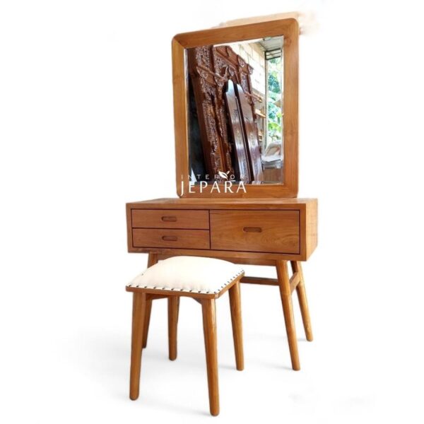 Meja Rias dan Kursi Model Retro Bahan Kayu Jati