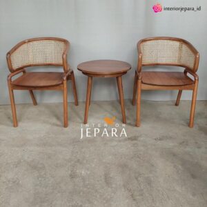 Kursi Teras Retro Bahan Kayu Jati dan Rotan