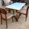 Meja Makan Minimalis 6 Kursi Kayu Jati Top Marmer Modern