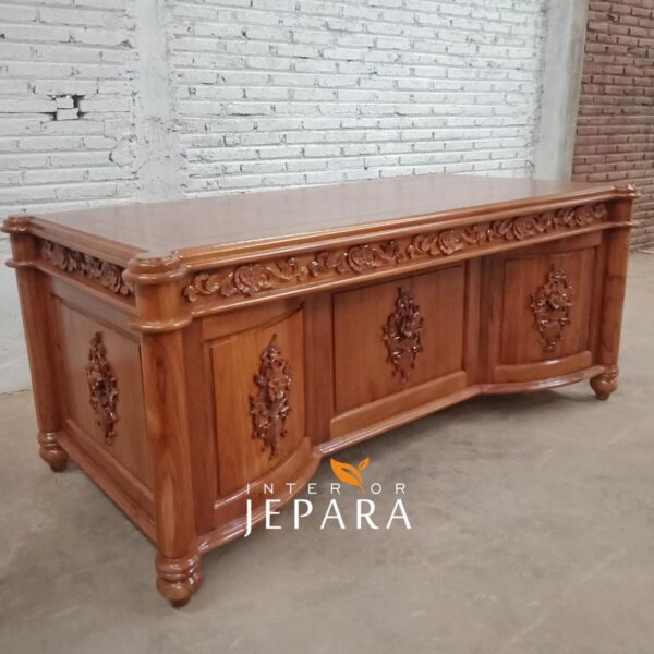 Meja Kerja Direktur Ukiran Kayu Jati