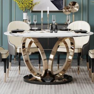 Meja Makan Three Rings Stainless Steel Top Marmer