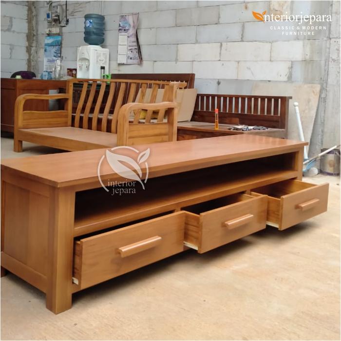 Meja TV Kayu Jati Minimalis 160 cm | Rak TV Jati Jepara Modern