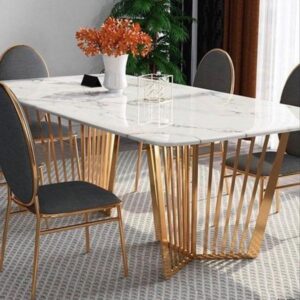 Meja Makan Ellisa Bahan Stainless Steel dan Marmer
