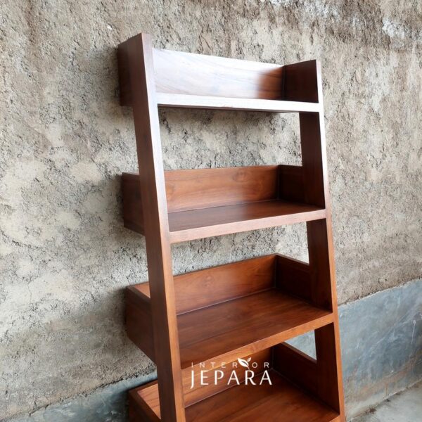 Rak Buku Minimalis Sandar Kayu Jati