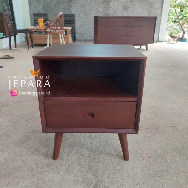 Bedside Table Mungil Retro Kayu Jati 1 Laci