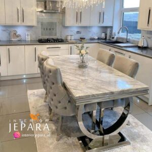 Meja Makan Pallesandro 4 Kursi Stainless Steel Top Marble