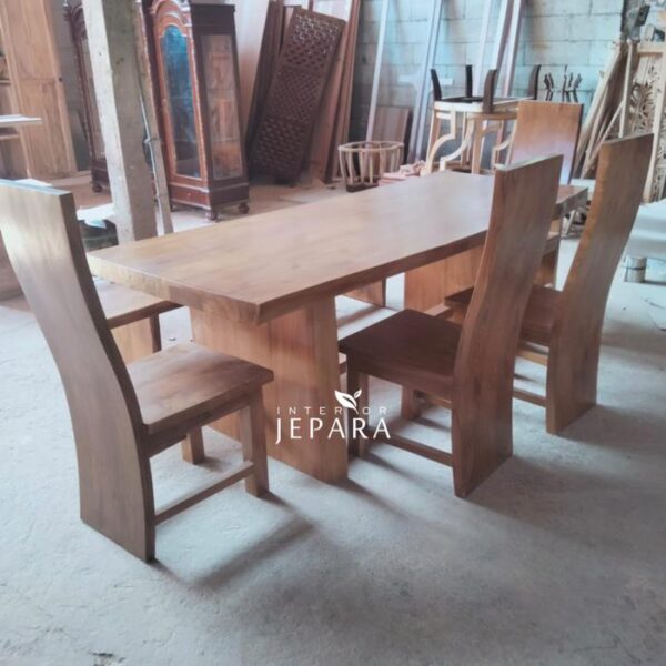 Set Meja Makan Kayu Jati Tebal Kontruksi Kuat Model Minimalis Klasik