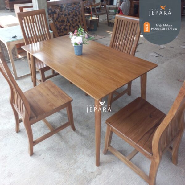 Set Meja Makan Kayu Jati Model Minimalis 4 Kursi 1 Meja - Image 4