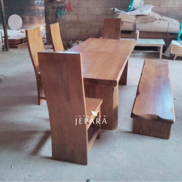 Set Meja Makan Kayu Jati Tebal Kontruksi Kuat Model Minimalis Klasik
