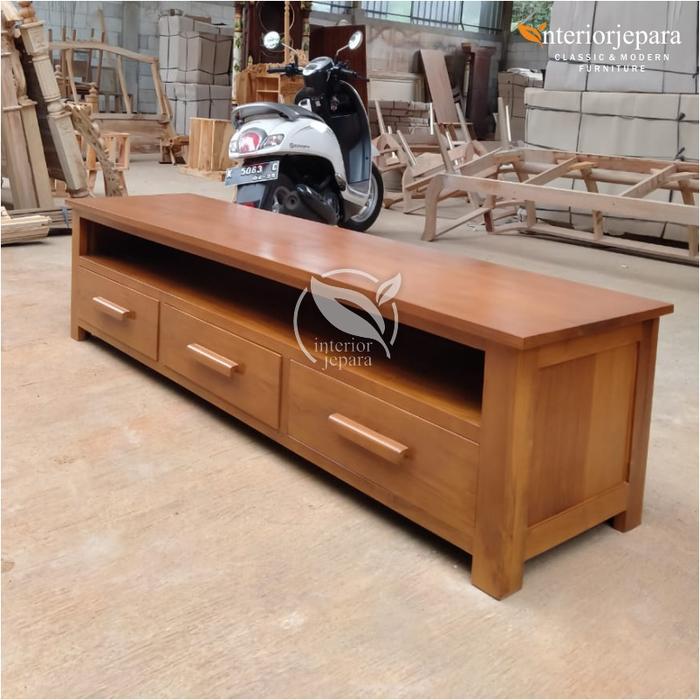 Meja TV Kayu Jati Minimalis 160 cm | Rak TV Jati Jepara Modern
