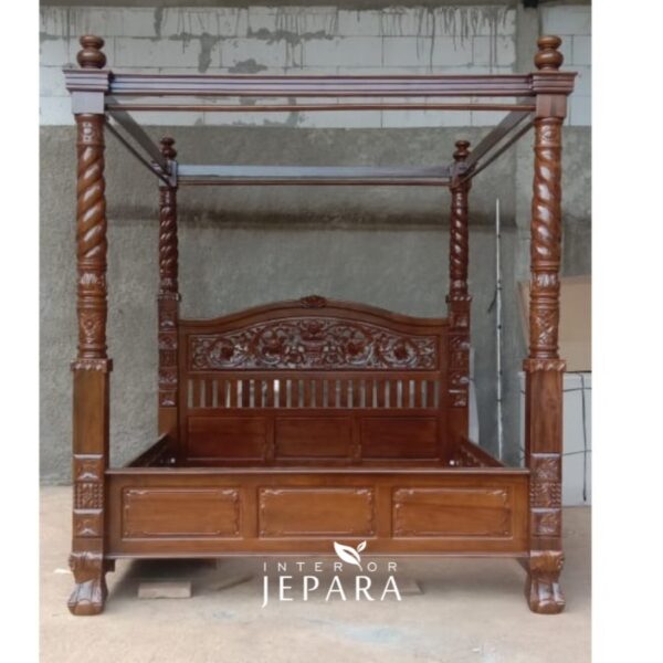 Tempat Tidur Kanopi + Laci-Laci Klasik Ukiran Kayu Jati