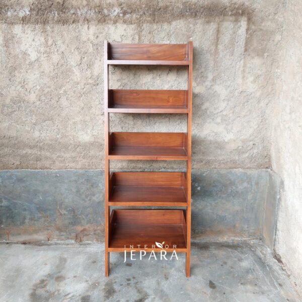 Rak Buku Minimalis Sandar Kayu Jati