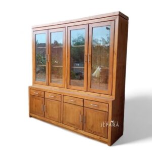 Rak Buku Minimalis 4 Pintu Kayu Jati