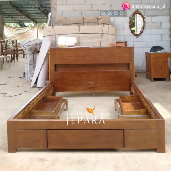 Dipan Tempat Tidur 3 Laci Kayu Jati Minimalis
