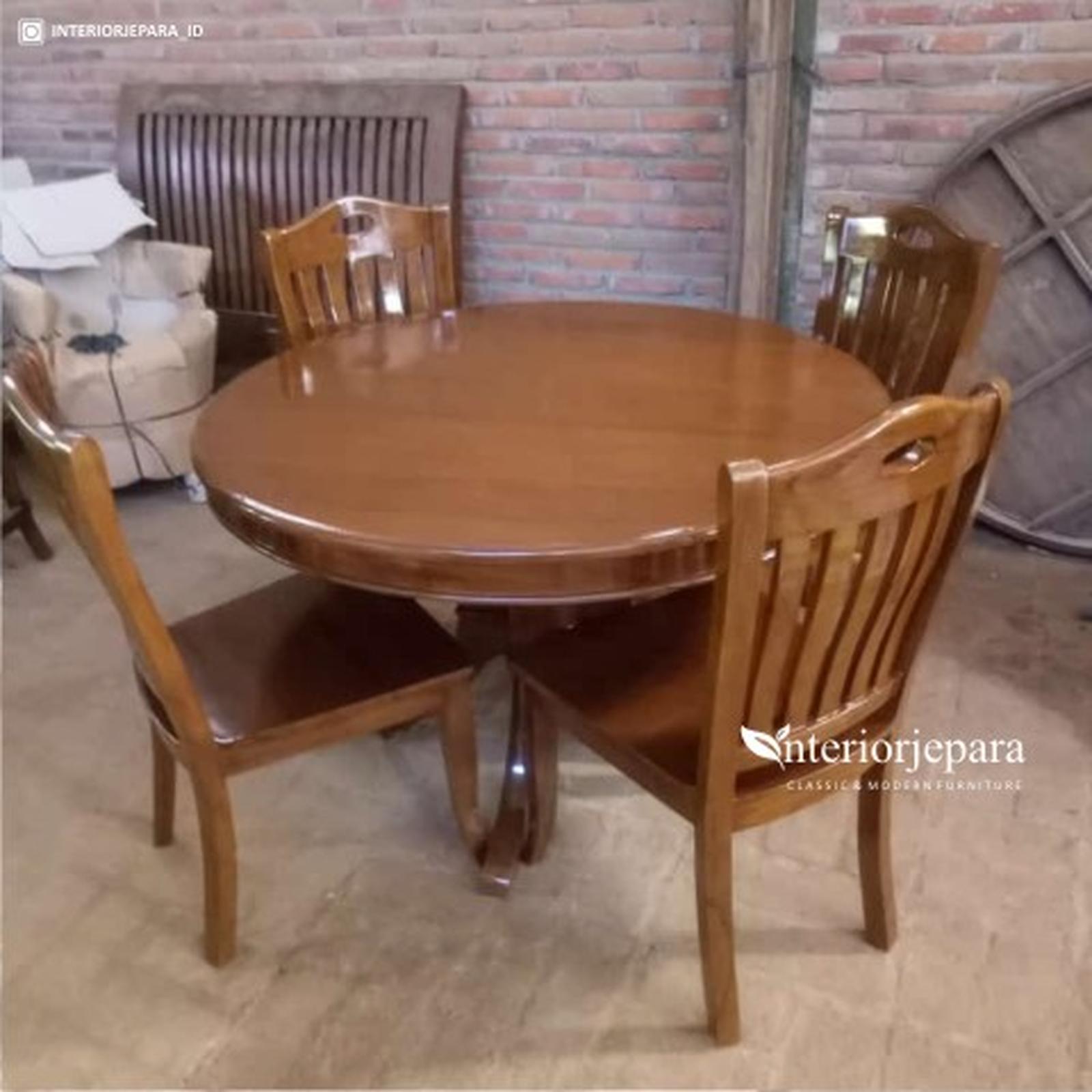 Set Meja Makan Circle 4 Kursi Minimalis Kayu Jati