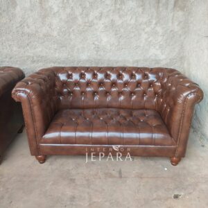 Sofa Chesterfield Luxury Classic Cherry 3 Seater Kayu Jati