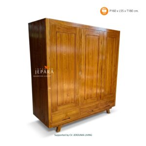 Almari Pakaian Minimalis 3 Pintu Kayu Jati