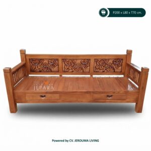 Bale Bale Daybed Sofa Kayu Jati Motif Ukiran Bunga