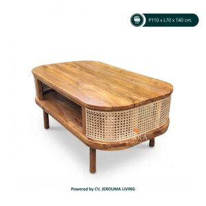 Meja Tamu Rotan Minimalis Kayu Jati | Coffee Table Japandi