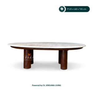 Meja Tamu Marmer Oval – Elegan & Natural