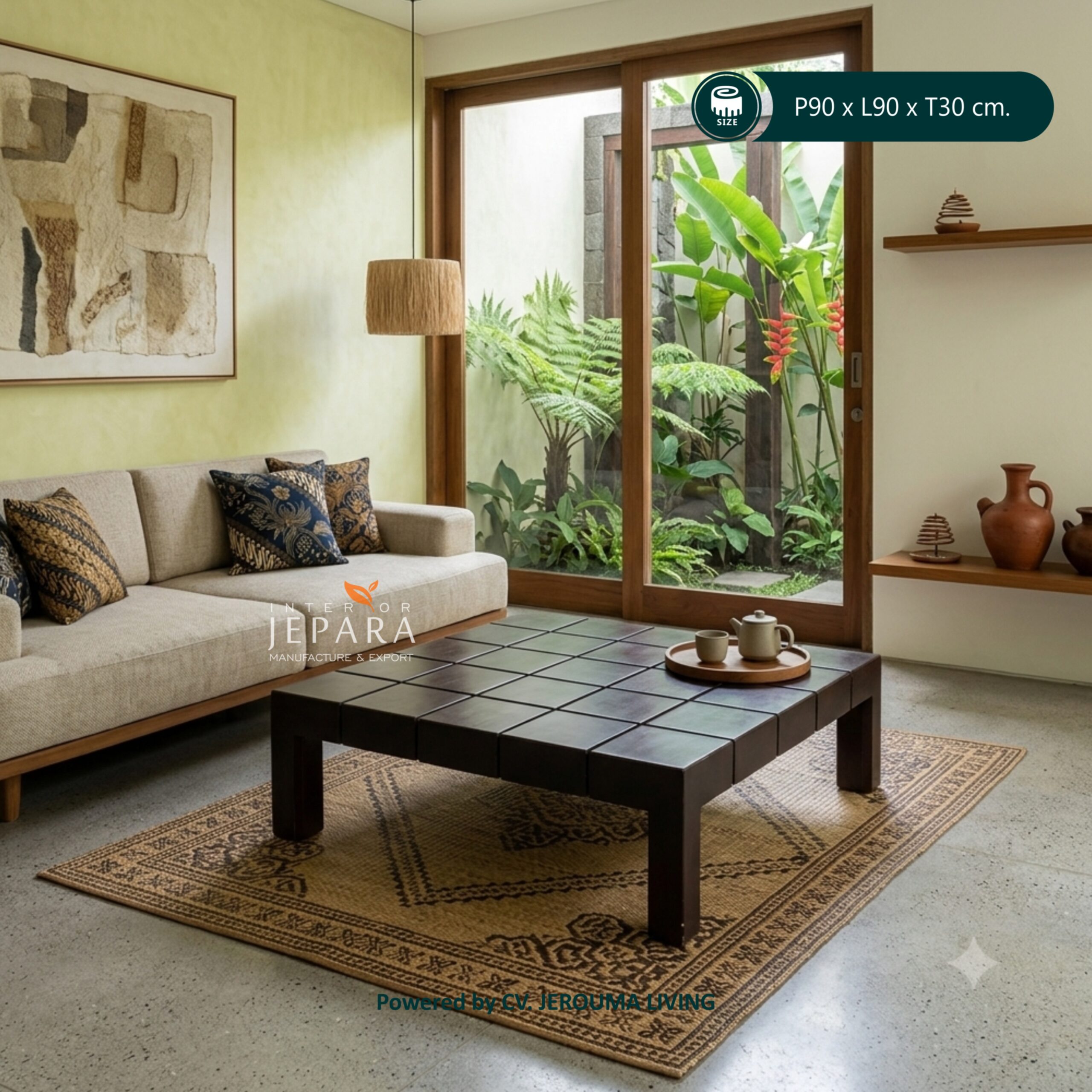 Meja Tamu, Meja Kopi Model Motif Kotak Kotak Kayu Jati