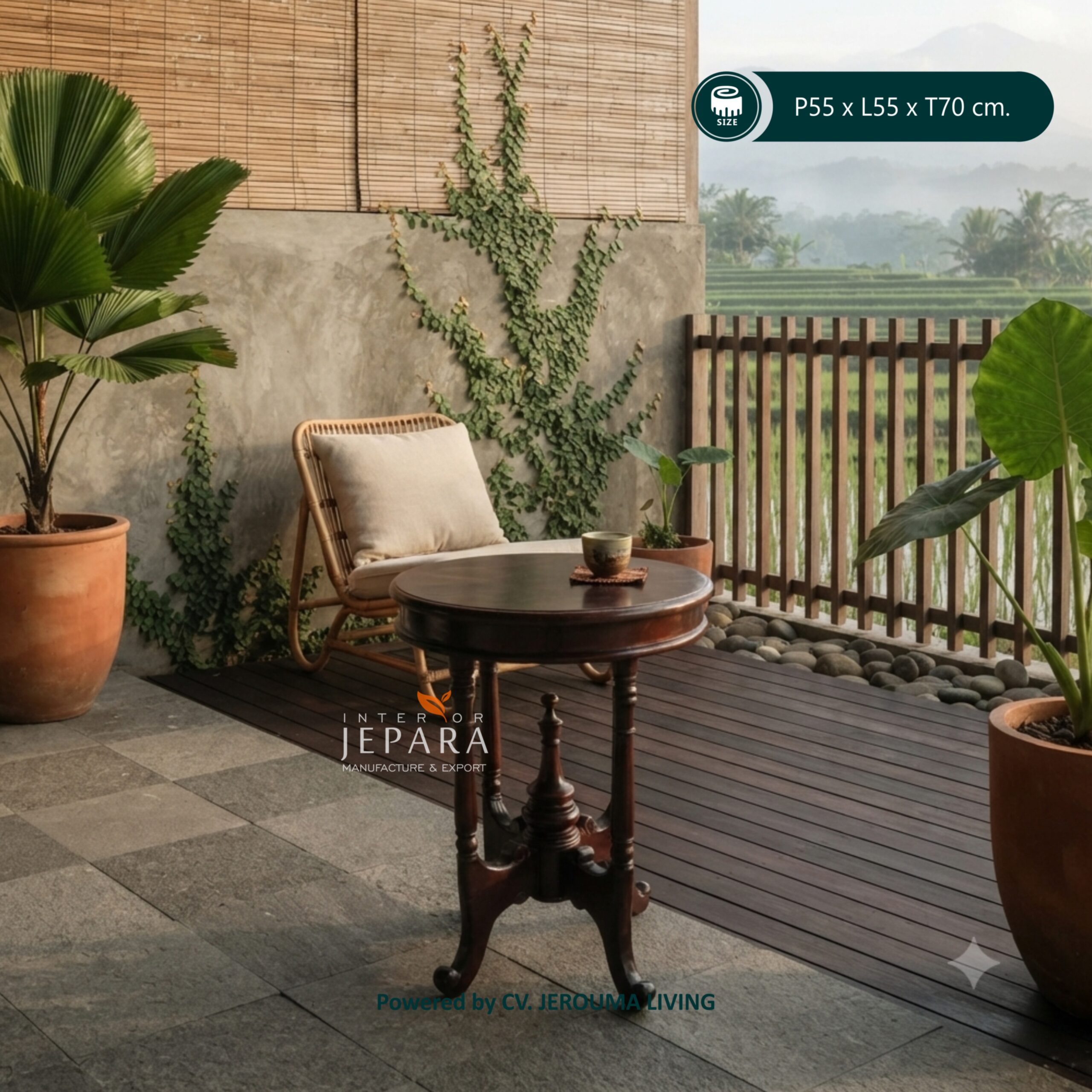 Meja Teras Kayu Jati Motif Klasik Kompeni Batavia