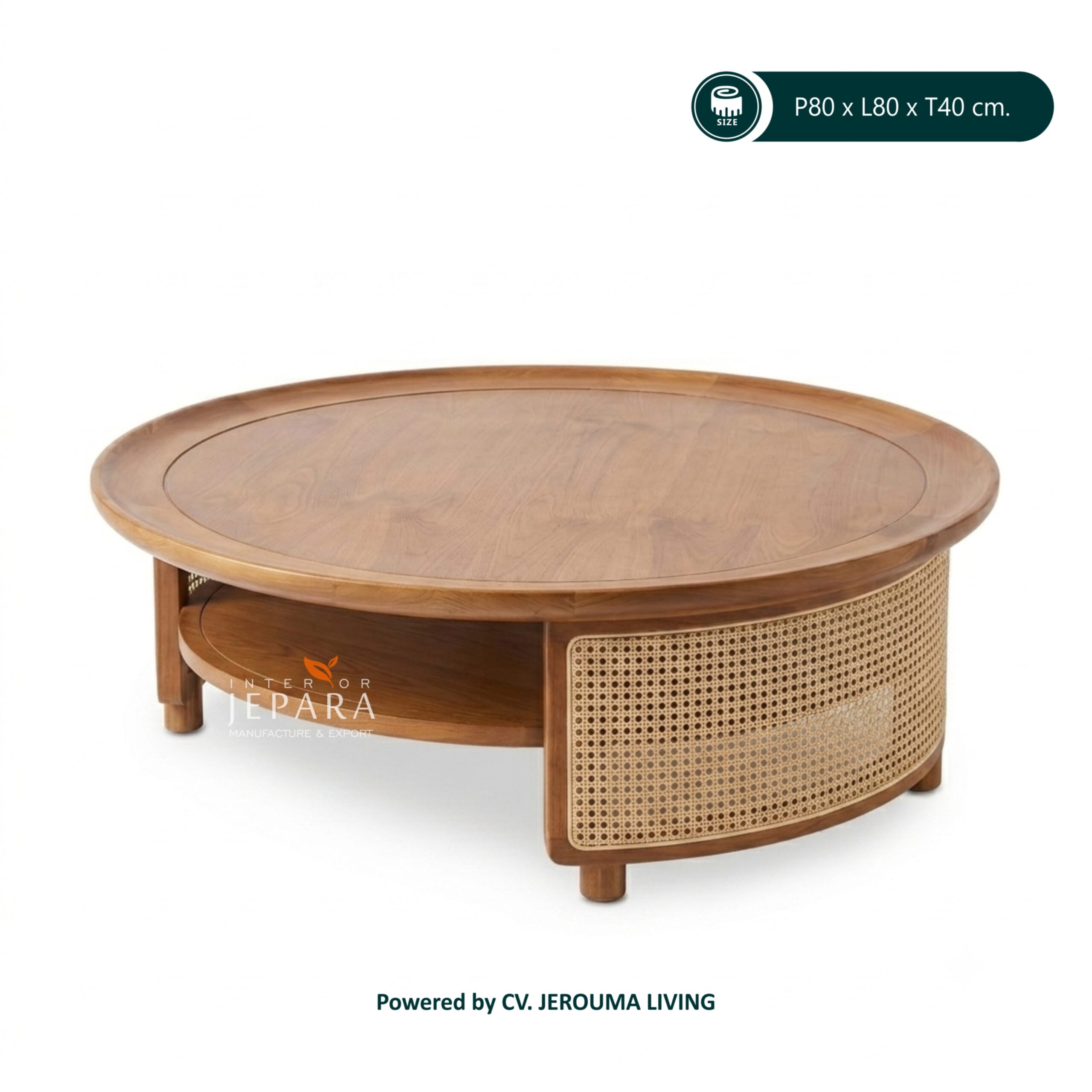 Meja Tamu Oval Kayu Jati Anyaman Rotan – Coffee Table