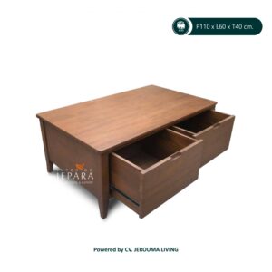 Meja Tamu Minimalis 2 Laci Kayu Jati – Coffee Table Jepara