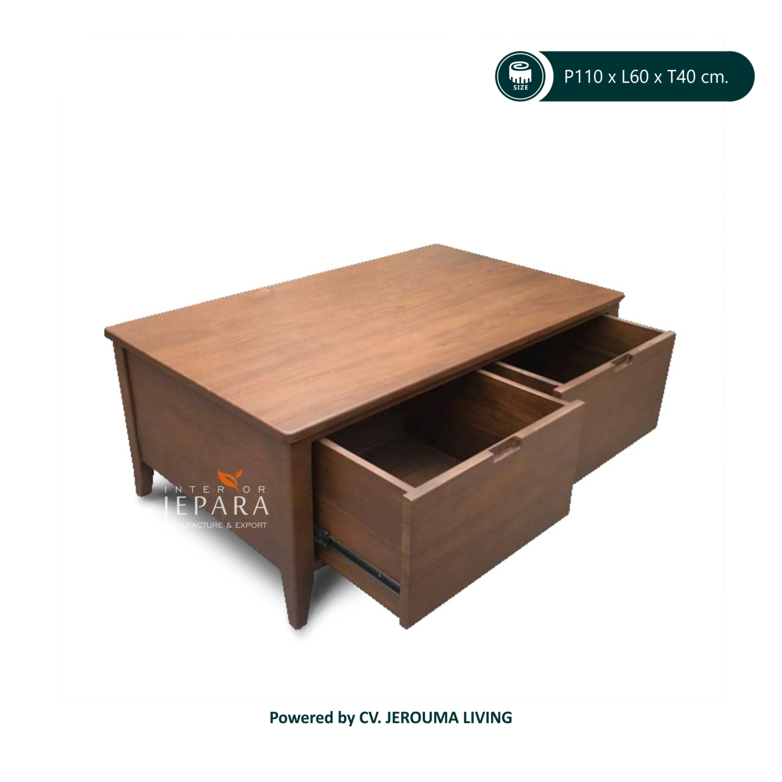 Meja Tamu Minimalis 2 Laci Kayu Jati – Coffee Table Jepara