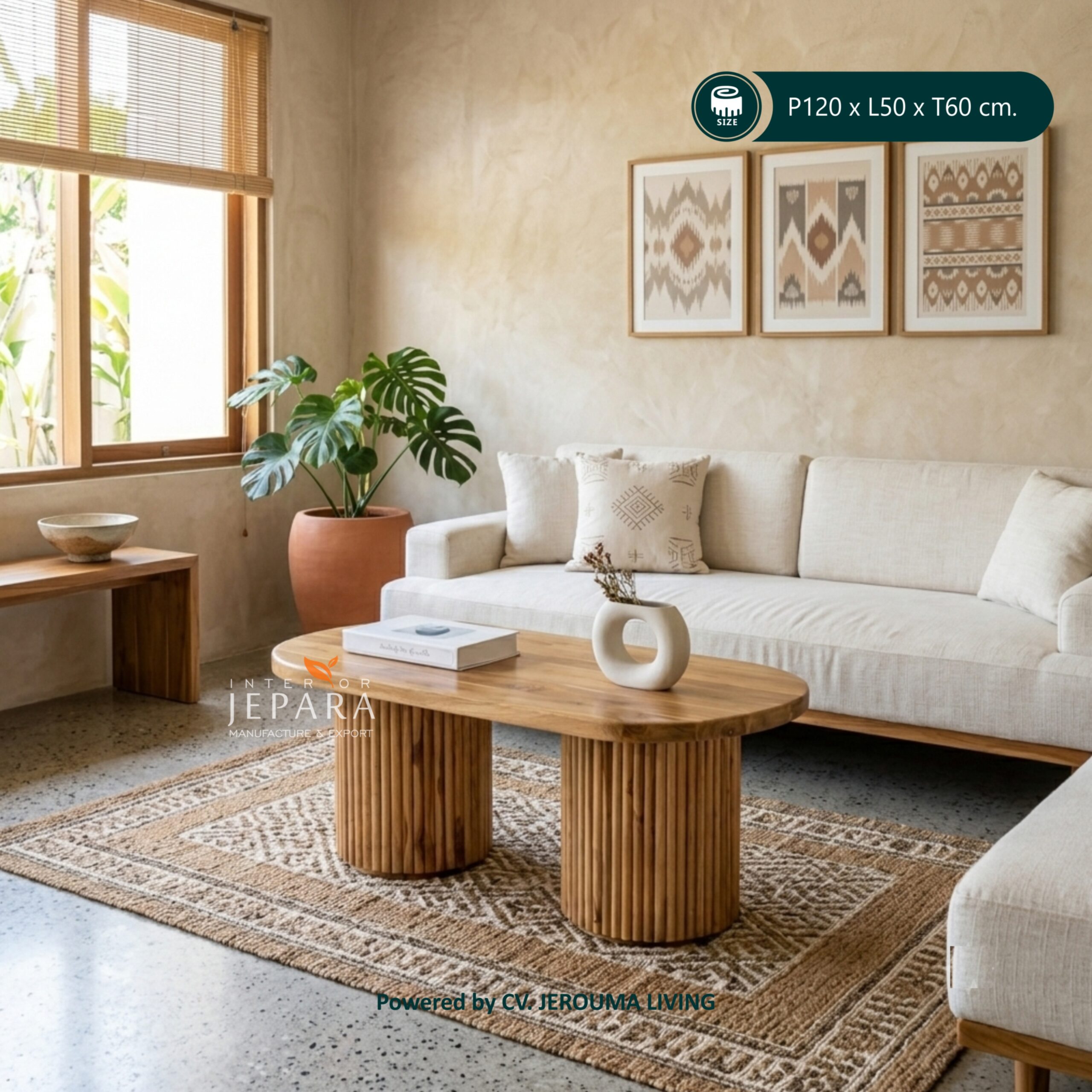 Meja Tamu Minimalis Kayu Jati Modern – Coffee Table Natural Jepara