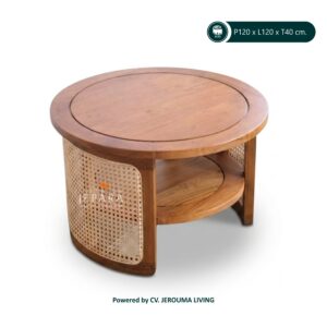 Meja Tamu Bulat Kayu Jati Anyaman Rotan – Coffee Table Jepara