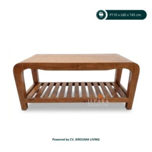Coffee Table Kayu Jati Minimalis dengan Rak – Meja Tamu