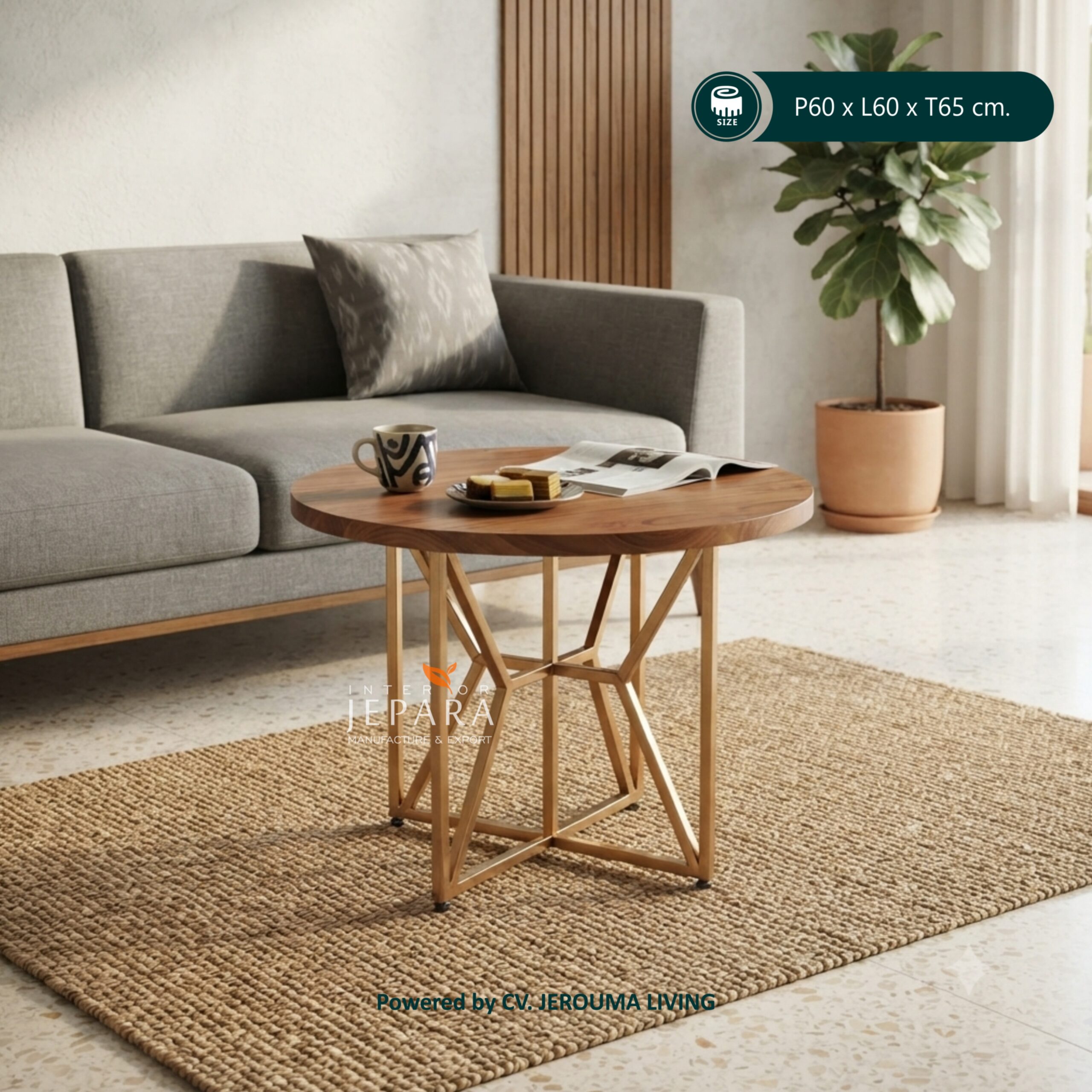 Meja Sudut Kaki Stainless Top Table Kayu Jati - Interior Jepara