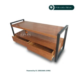 Meja Tamu Minimalis Kayu Jati Kombinasi Besi