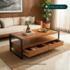 Meja Tamu Minimalis Kayu Jati Kombinasi Besi