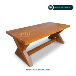 Meja Tamu Minimalis Kayu Jati Tebal Kaki Silang