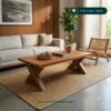 Meja Tamu Minimalis Kayu Jati Tebal Kaki Silang