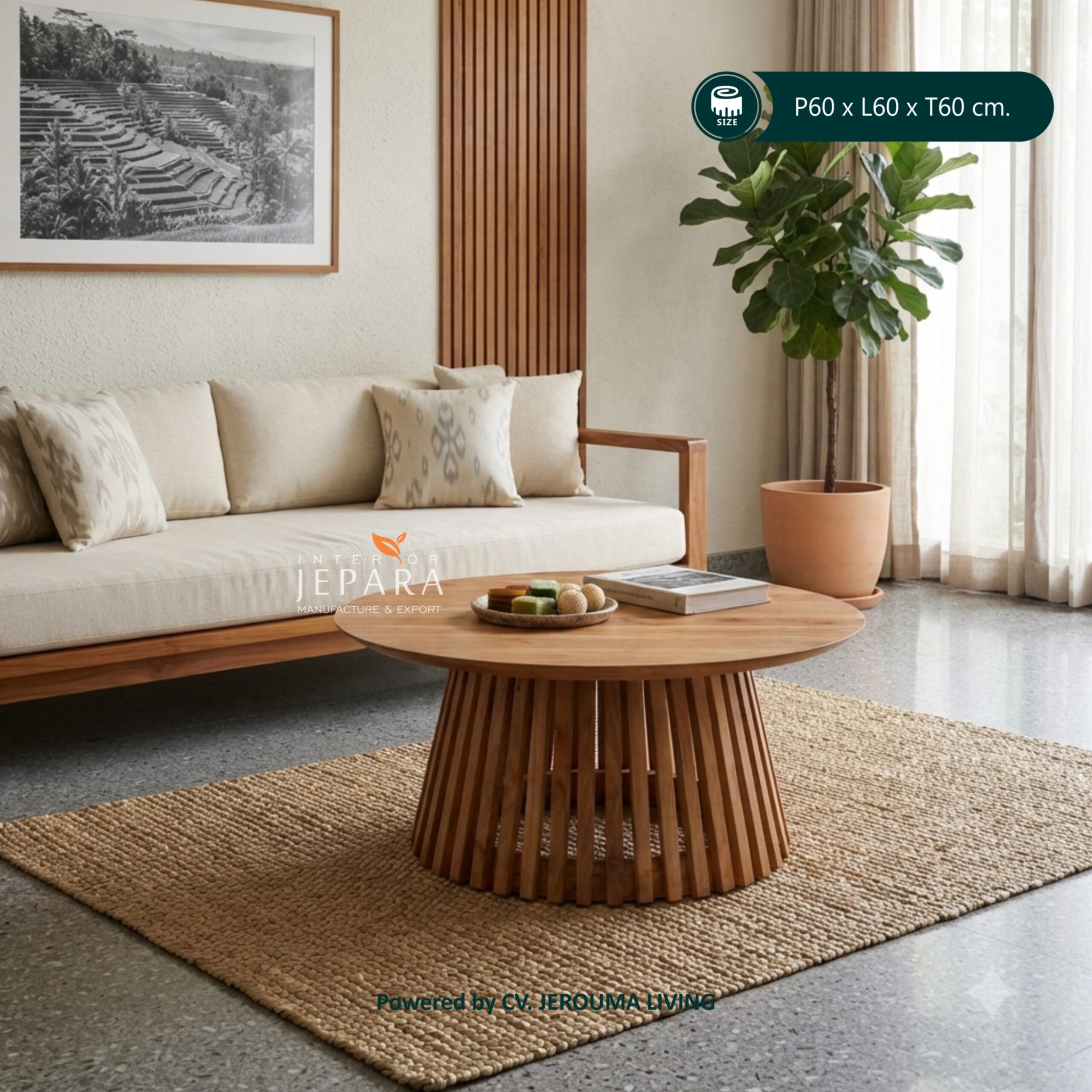 Meja Tamu Oval Kayu Jati Minimalis Modern – Coffee Table