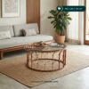 Meja Tamu Round Stainless Steel dengan Kaca Transparan
